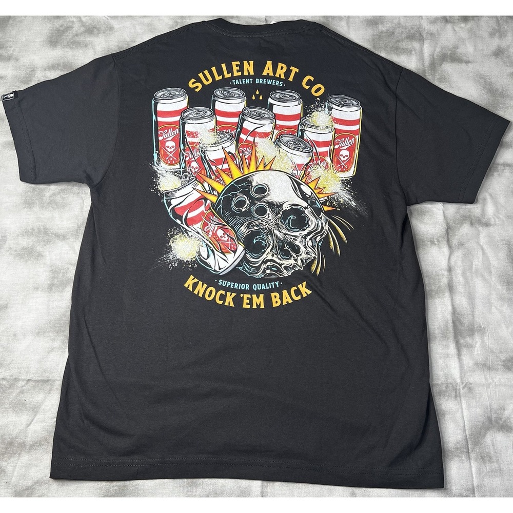 Sullen Shirt Men Size Large Art Collective Beer Skull Tattoo Black Graphic NWT